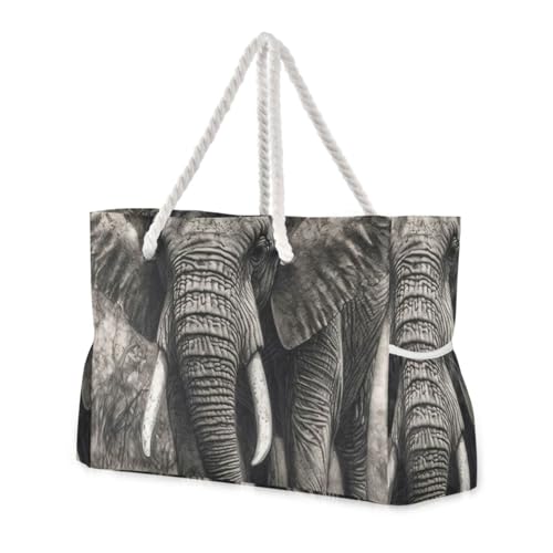 Retro Grey Elephant Portable Tote Bag For Women with side pocketes Travel Duffel Bag for Travel Gym Vacation