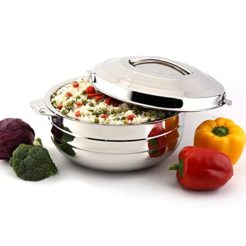 Image of CELLO Lumina Insulated Casserole Hot Pot For Kitchen 1500 ml Silver | Easy to Serve Lightweight Outdoor Safe Keeps Food Hot and Warm Airtight Insulated Casserole Hot Pot Pack Set For Roti Rice Biryani