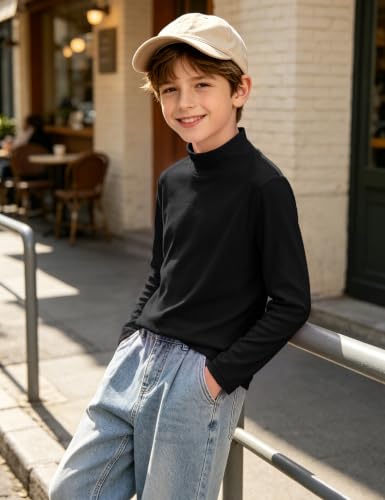 Image of Auranso 3 Pack Boys Turtleneck Long Sleeve Shirts Girls Kids Warm Tops