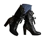  tinbarry Bottines à Talons Bas Femme Vintage Victoriennes Bottes Gothiques Punk à Tige Courte Bottes Pointues en Cuir PU Bottines à Lacets Zippées Bottines de Costume de Fête