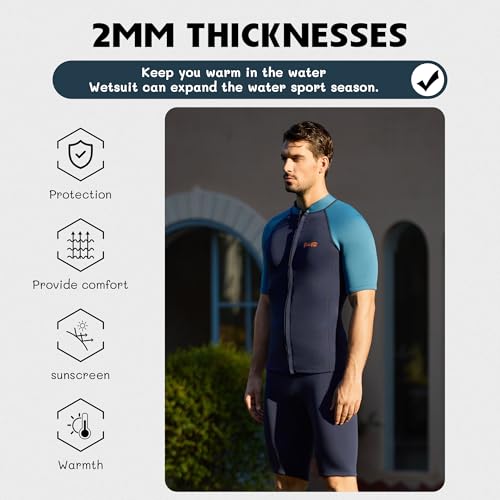 Chamarra de neopreno para hombre GoldFin manga corta + pantalón ajustable de neopreno 2mm navy talla grande miniatura 2