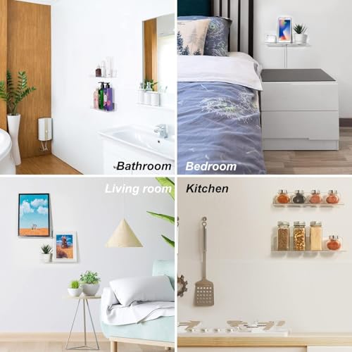 Image of Acrylic Floating Wall Shelves, 15 x 4 x 2.5 in, Clear, Set of 2, Modern Wall Mount Display Shelf (Clear, 10 in, 2)