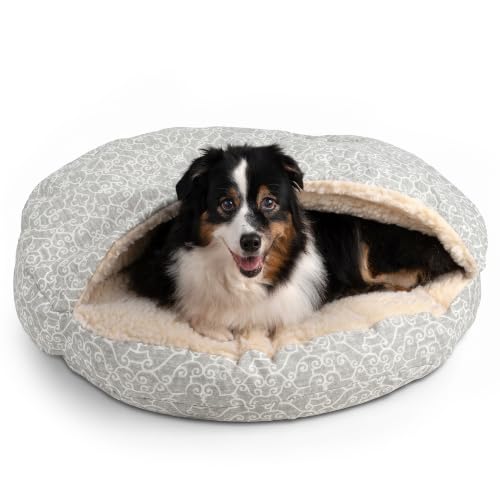 Image of Snoozer Cozy Cave Dog Bed, Round Covered Dog Bed, Ramey Gray (L)