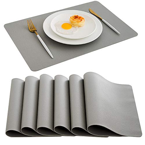 DOLOPL Placemats Grey Placemat Leather Table Mats Set of 6 Heat Resistant Easy to Clean Wipeable Waterproof Washable Modern Outdoor Placemats for Kitchen Dining Patio Table Spring Easter Decor