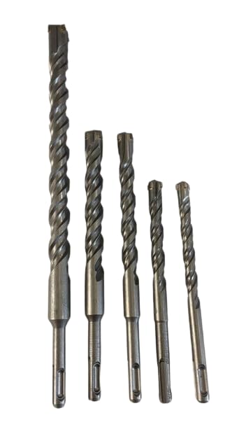 SDS Plus Masonry Drill Bit Set, Cross Tip 5 piece, 20mm 18mm 16mm 14mm 12mm for Masonry Brick Concrete in a plastic storage tube