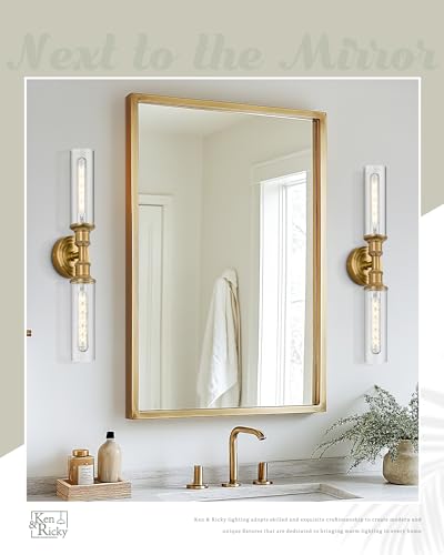 Image of Ken & Ricky Hardwired Modern 24 inch Wall Sconce,Brush Gold | Clear Glass,Easy Install,Sconces Decor,1PK,Wall Light fixtures for Bathroom Mirror Living Room Hallway Bedroom