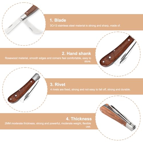 Okuliermesser Gartenmesser: Klappbar Okuliermesser, Gesamtlänge: 16,5 cm, Veredelungsmesser mit 2 Klingen, Multifunktionale Gartenmesser zum Pfropfen,Beschneiden, Reparieren von Unkrautbüschen