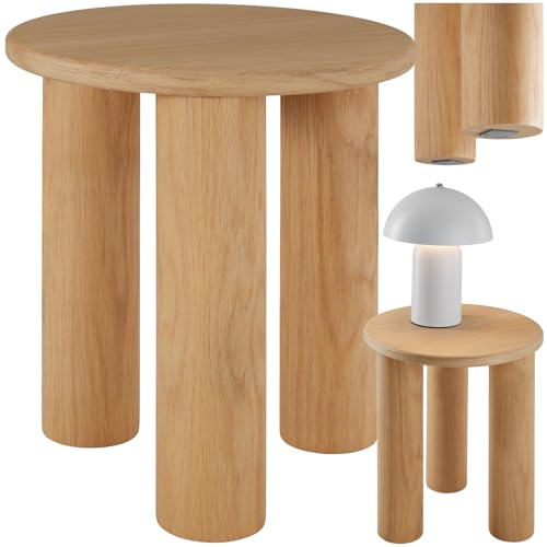 tectake® Mesa Auxiliar Redonda, Mesita Centro Ovalada, Patas Madera Maciza, Tablero MDF, Protección Antideslizante, Mesas Redondas Pequeñas, Mesita Auxiliar Comedor, Mesas Bajas, Decoración Mesa Salón