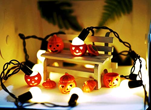 1Shop Mini 2 Pcs Mixed Dollhouse Miniatures Ceramic Halloween Pumpkin Carved Jack-O-Lantern Hold Light & Jack-O-Lantern #TOP5