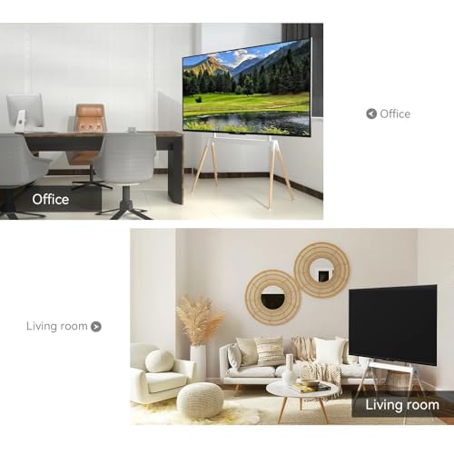 Image of Audiovan Tripod TV Stand Wooden for 55-86 Inch,Floor (Height - 1455) 100x100-600x400 VESA Corner with Mount /Easel Floor Standing (White, 55-86 Inch)