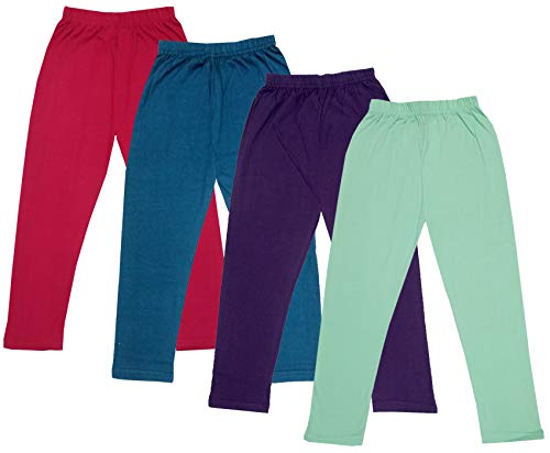 Image of IndiWeaves Girls Super Soft Cotton Solid Capri Pants (Sea Green, Wine, Blue, Magenta, 8-9 Years) Pack of 4