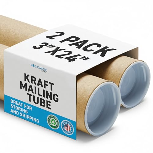 MagicWater Supply Mailing Tube - 3 in x 24 in - Kraft - 2 Pack - for Shipping and Storage of Posters, Arts, Crafts, and Documents