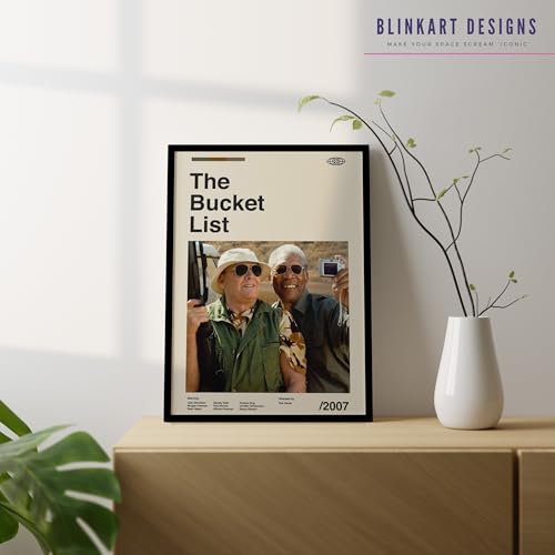 Image of BLINKART Bucket List Movie Poster Frame 8x12 Inch | Premium 300 GSM Paper Wall Print | Mid Century Vintage Film Artwork for Home, Bedroom, Living Room, Office | Framed Photo Decor