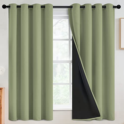 Image of SimpleHome Sage 100% Blackout Curtains Room Darkening Living Room 63 Inch