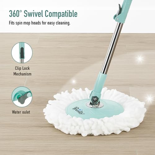 Image of Amazon Brand - Presto! Clean Plastic Spin Mop | Durable Plastic Build with 2 Microfiber Refills | Big Wheels & Drag Handle | 360 Spin Mop with Telescopic Handle | Green