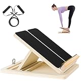 Wadendehner aus Holz, Slant Board mit Einstellbarem Trainingsband Schrägbrett und Wadenstrecke Professionelles Wadendehner für Kniebeugen Muskeldehnung Gleichgewicht Fitnessstudio und Outdoor-Gebrauch