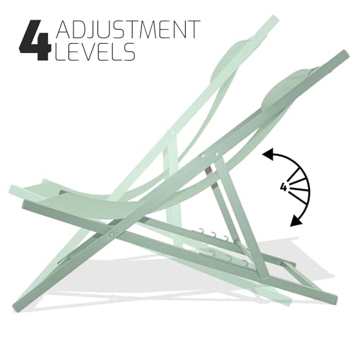 FRANKYSTAR Mezzaluna - Set di 2 sedie a sdraio pieghevoli in alluminio e textilene. Sdraio da giardino di design con schienale regolabile in 4 posizioni verde - 5