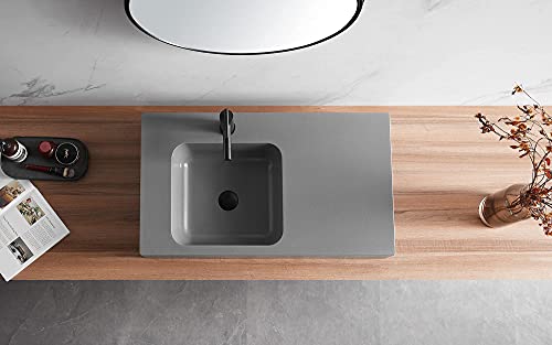 Serene Valley Bathroom Sink, Wall-Mount Or On Countertop, 32" With Square Sink And Flat Space, Single Faucet Hole, Premium Granite Material In Gray #TOP7