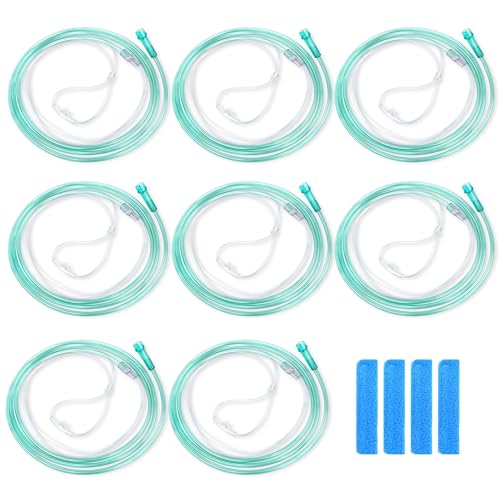 NITTIID 7 Foot Green Nasal Cannulas for Oxygen, Standard Kink Resistant Cannula Nasal Tubing for 0xygen - 8 Pack Oxygen Cannula with 2 Pairs Ear Cusions