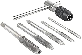 Mesee 6 Pieces Tap Wrench Tool Set, Adjustable T-Handle Ratchet Tap Holder Wrench Machine Screw Thread Metric Plug T-Taps with M3 M4 M5 M6 M8 Taps for Metal/Aluminum/Plastic/Wood