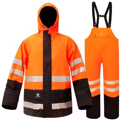 Image of RainRider Rain Suits Waterproof for Men Women Heavy Duty Rain Gear Reflective Jacket Bib Pants 3 Pieces Rainwear