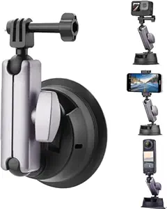 yantralay Aluminium Car Suction Mount 360 Rotatable for Insta 360 X4/X3/X2, Ace Pro,ONE R/RS, Hero 12 11 10 9 8 7, DJI Osmo Action Series & All Other Action Camera Accessories