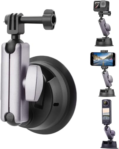 Image of yantralay Aluminium Car Suction Mount 360 Rotatable for Insta 360 X5 /X4 /X3 /X2, Ace Pro,ONE R /RS, Hero 13 12 11 10 9 8 7, DJI Osmo Action Series & All Other Action Camera Accessories