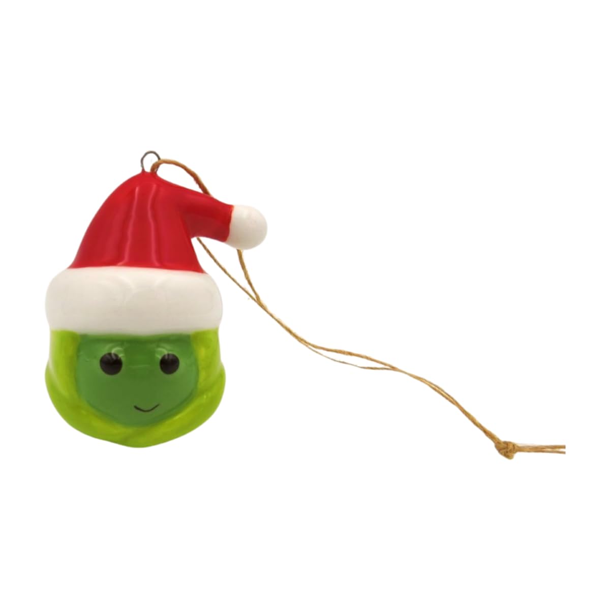 Brussels Sprout Christmas Tree Decoration Ceramic Hanging Ornament with Santa Hat Novelty Festive Christmas Decoration