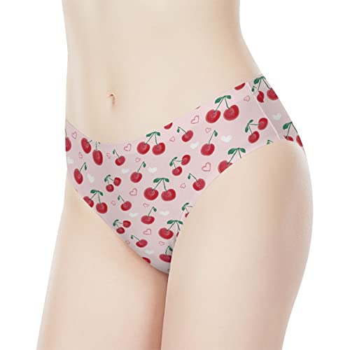 Horeset Cherry Print Women Sexy Novelty Underwear Briefs Breathable Soft Low-Rise Panty Seamless Stretch Bikini Panty For Daily Party #TOP4