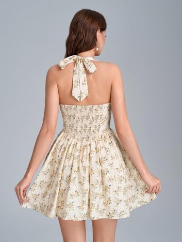 Image of Parthea Women's Floral Halter Mini Corset Dress Sleeveless A Line Flowy Cute Party Graduation Dress
