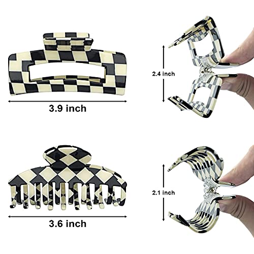 Hair Claw Clips For Women, Large Hair Clips For Thick Hair And Thin Hair, Vintage Black/White Checkered Claw Clips Cellulose Acetate Banana Clips French Fashion Cute Hair Clamps For Long Curly Hair (Black&White) #TOP3
