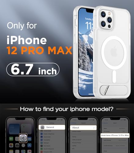 Temdan Magnetic Compatible with iPhone 12 Pro Max Case, [Built-in Invisible Kickstand][Compatible with MagSafe][Military Grade Shockproof] Slim Translucent Matte Phone Case for iPhone 12 Pro Max 6.7" - 6