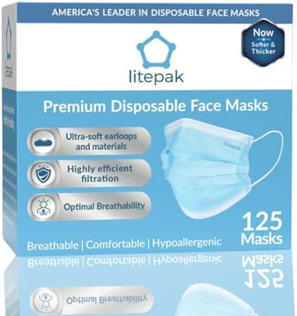 (125ct Box) Disposable Face Mask Premium Soft Earloop 3-Ply Hypoallergenic Medical Surgical Dental Flu Procedural (125 Masks (1 Box), Blue)