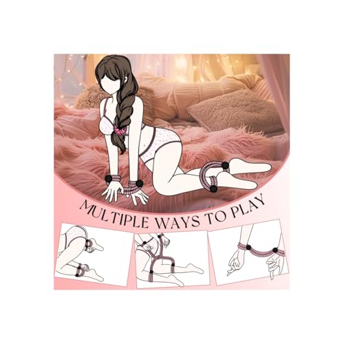 Image of Rope Handcuffs Bracelets 2 Pcs Sex Restraints Ankle Cuffs BDSM Bondage Adjustable Handcuffs Anklets Sex Toys Cotton Ropes Wrist Cuffs Beginner Fetish Adult SM Game for Women (Pink)