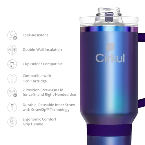 Image of Cirkul 40oz. Chameleon Stainless Steel Tumbler with Handle, All-Day StrawSip, Double-Wall Insulated
