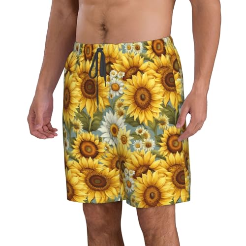 Sunflowers Chamomile Print Stylish Beach Shorts Swim Trunks Lightweight Breathable Summer Outdoor Activities2