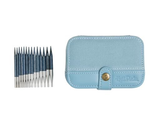 Image of Knit Picks x dellaQ Blue Short Interchangeable Knitting Needles with Dusty Blue Buddy Case (Dusty Blue and Short Blue Needles)