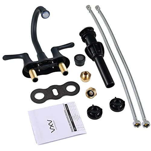 Vxv Bathroom Led Faucet 360 Degree Swivel Spout 2-Handle Goose Neck With Pop Up Drain And Replaceable Led Aerator 4 Inch Centerset Lavatory Vanity Faucets 2 Hole Matte Black #TOP6