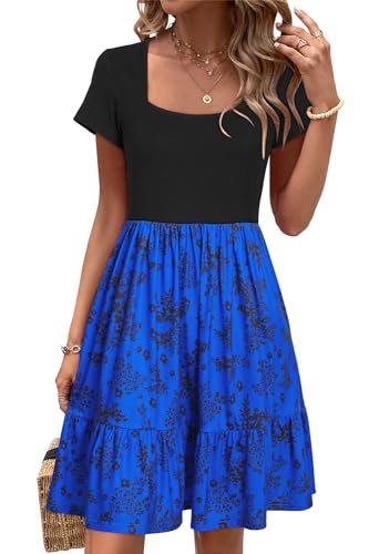 Image of Newshows Women's 2026 Summer Casual Square Neck Ruffle A Line Beach Vacation Sundress Work Business Dress with Pockets
