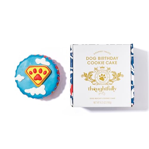 Image of Thoughtfully Pets, Superhero Dog Birthday Cookie Cake, Gourmet Mini Cake, Peanut Butter Flavored, Hand Decorated Hollow Biscuit for Any Dog Breed