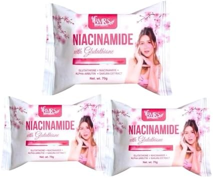 Generic BMRS Niacinamide with Glutathione Soap, 3 Bars x 70g, 2.49 Ounce (Pack of 1)