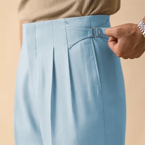 JinXuanYa Men's Summer Dress Pants Straight Casual Slacks with Paris Button, Fit Pleated Trousers High-Waisted Naples Style3