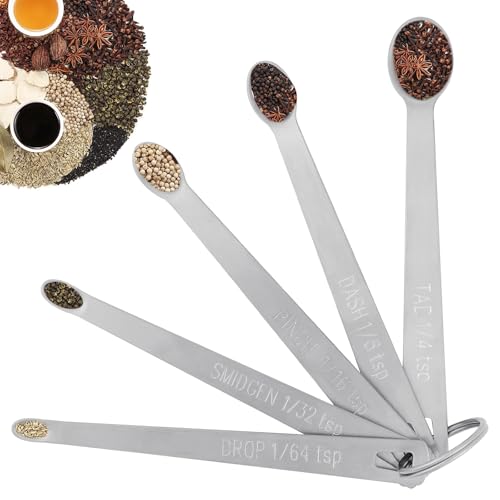 5 Pcs Mini Measuring Spoons Set, Stainless Steel Small Measuring Spoons for Home Kitchen Baking Cooking Easy to Read Tad 1/4 TSP, Dash 1/8 TSP, Pinch 1/16 TSP, Smidgen 1/32 TSP, Drop 1/64 TSP