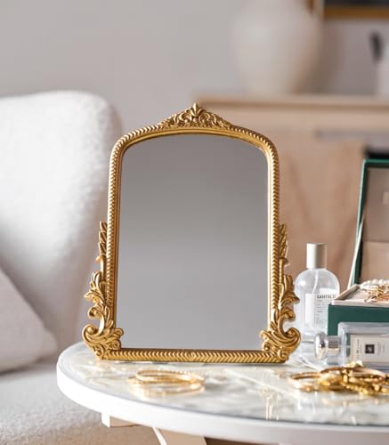 Pequeño Espejo de Mesa Arqueado Antiguo Dorado miniatura 2