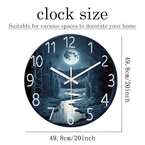 Image of XFM Moon Glass Wall Clock 12 Inch Dark Blue | Silent Non Ticking Battery Operated Round Analog Modern Nature Decorative for Living Room Kitchen Bedroom Decor
