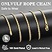 ONLVULF 18K Gold Plated Rope Chain Necklace, 3mm Stainless Steel Necklace, Mens and Womens Chain Necklaces, 20 Inch