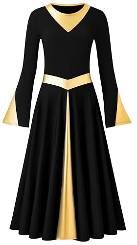 MOLLDAN Praise Dance Dresses for Women Fit Full Length Metallic Liturgical Worship Dress with Lining（258188-06-M
