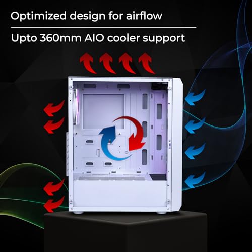 Image of ZEBRONICS Tempered Glass Invader Mid-Tower Premium Gaming Cabinet Eatx /ATX /Matx, 3X 120Mm Front + 1X 120Mm Rear Fan, Argb Inner Glow, RGB Led Control, Magnetic Dust Filter(White)