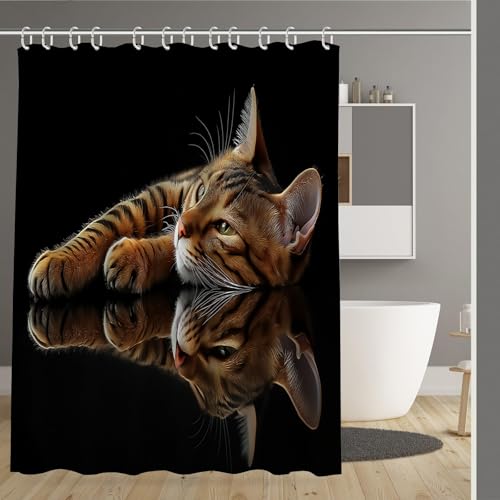 Rideau de douche imperméable et lavable en polyester hydrofuge motif chat pour baignoire - 2