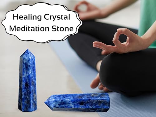 Image of Crystal Heaven Certified Sodalite Crystal Tower Obelisk Point for Chakra, Healing and Balancing - AAA Grade Original Certified Gemstone Agate for Reiki Meditation Yoga Spiritual (3-4 Inches)